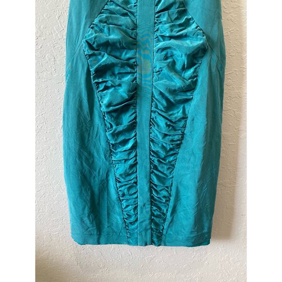 Nicole Miller Teal Ruched Silk Cocktail Dress Size 6 - Picture 4 of 9